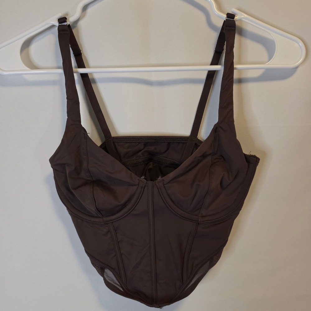 Gilly Hicks Corset Top XS Brown Regencycore Bustier Underwire Mesh Trim